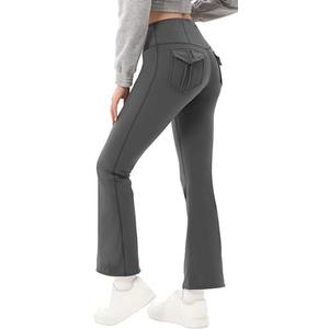Women's Black Flare Leggings with Pockets Butt Lifting Gym Bootcut High Waisted Yoga Pants Leggings for Women, S