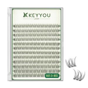 KEYYOU Natural Lash Clusters Wispy Eyelash Clusters 144 pcs Cluster Eyelash Extensions D Curl Individual Lashes 10-12MIX Mix Length Light and Natural Lashes Look with Thin Lash Band(N05-D-10-12MIX)