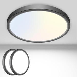 2PACK Flush Mount LED Ceiling Light Fixture - Black, 6.5Inch 12Watt, Dimmable & 3000K-4000K-6500K 3 Color Selectable Ceiling Lamp - 1200LM Low Profile Light for Kitchen, Bedroom, Hallway, Porch, Black 