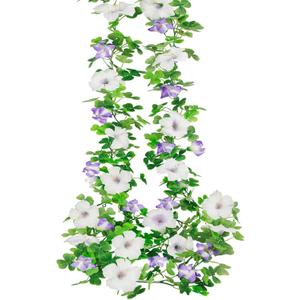 2 Pcs Artificial Flowers Vines Garland Purple Petunias Silk Spring Flowers Garland for Mantle 11 FT Fake Morning Glory Hanging Vines Plants for Outdoors Wall Fence Indoor Wedding Banquet Decor