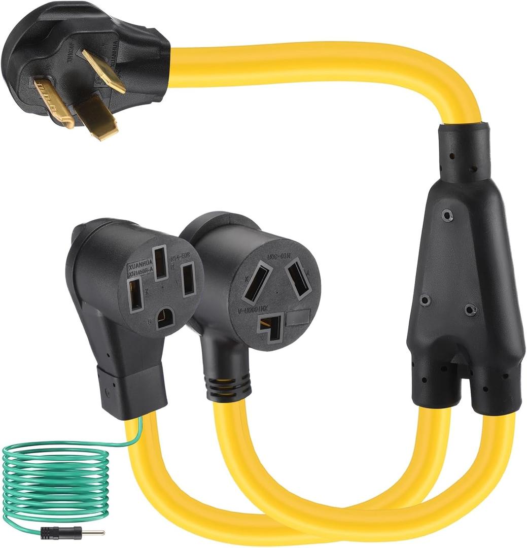 30 Amp Dryer Y Splitter to RV/EV Compatible with NEMA 10-30P to 14-50R/10-30R 3 Prong 30A to 4 Prong 50A Y Adapter Cord for EV/RV Charging at Dryer Outlet STW 10 AWG with Safety Ground Wire, 3FT