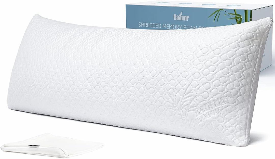 Shredded Memory Foam Full Body Pillow  Side Sleeper  Huggable Long Pillow for Body Relief  with Ultra Soft Cooling Cover, 20 x 54 inches (White)