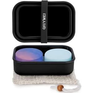 QIUYMEI Silicone Soap Holder， Enhanced Leak-Proof Travel Soap Case with Draining Layer，Portable Bar Soap Holder, Travel Soap Container with Soap Bag, Soap Dishes for Bathroom/Camping/Gym (Black)