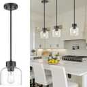 Black Pendant Lights Kitchen Island, 7" Hanging Lights Fixtures with Clear Glass Shade, Modern Kitchen Pendant Lighting Over Island for Dining Room, AD-24024-1P-BK