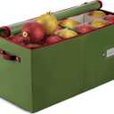 ZOBER Large Christmas Ornament Storage Box - Stores 54 4" Large Ornaments, With Dividers - Ornament Organizer Storage Box, Durable Christmas Containers Holder, Dual Zipper - Green