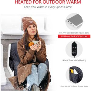 PEXMOR 2 Pack Heated Stadium Seats w/Back Support 3 Level Heating, 5 Reclining Positions Portable Bleacher Chair w/Cushion & Armrest, w/2 Pockets, Carrying Bag, No Battery