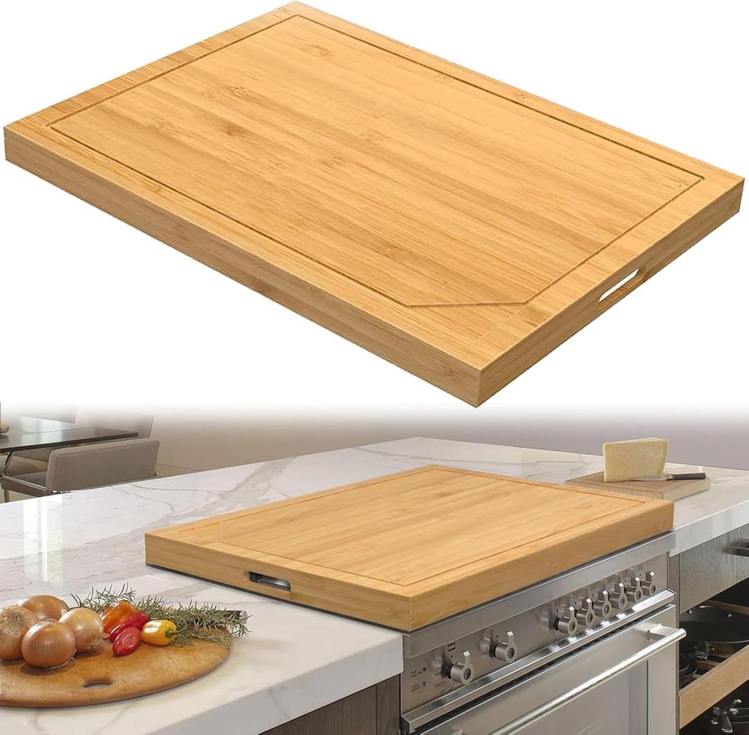 Stove Cover Board for Gas Stovetop, Noodle Board Stove Cover Bamboo Wood with Handles Electric Stove Cover for RV Stove Top, Cutting Board for Counter Space for Kitchen Stovetop