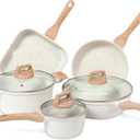 ESLITE LIFE Nonstick Cookware Sets, 8 Pcs Ceramic Coating Pots and Pans Set Kitchen Cooking Set, Compatible with All Stovetops (Gas, Electric & Induction), PFOA Free, Cream