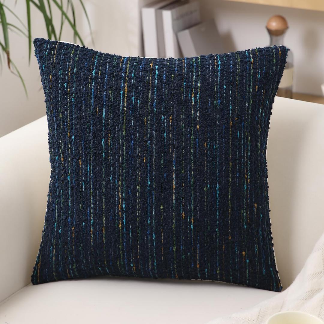 GIKKEARL Textured Boucle Pillow Covers 20x20 Neutral Striped Throw Pillows Soft Modern Farmhouse Pillow Cases, 1pc Decorative Accent Square Couch Cushion Cover for Bed Chair Living Room, Blue