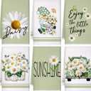Boyiee Set of 6 Daisy Kitchen Towels Spring Floral Gnome Dishtowels Flower Rustic Tea Towels Absorbent Forest Green Hand Wash Cloth 24"x16" for Farmhouse Kitchen Bathroom Housewarming Gift
