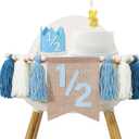 1/2 Birthday Boy Half Birthday Decorations High Chair Banner, 6 Month Tassel Wood Bead Highchair Garland Blue