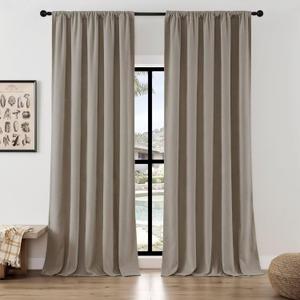 Joydeco Faux Linen Curtains 84 Inch Length 2 Panels Set, Light Filtering Curtains for Bedroom, 52 Inches Wide Living Room Drapes with Rod Pockets(52x84 inch, Linen)