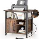 Lateral File Cabinet, Locking Office Filing Cabinets with Socket and USB Charging Port,printer cart with storageModern Rolling Printer Stand with Storage for Printer Scanner FaxBrown