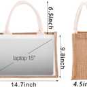 SOUJOY 6 Pack Burlap Tote Bags, Reusable Jute Gift Bags with Handles, Water Resistant Beach Bag, 14.7" x 9.8" x 4.5" Canvas Grocery Shopping Bag for Bridesmaid, DIY, Shopping, Wedding, Christmas
