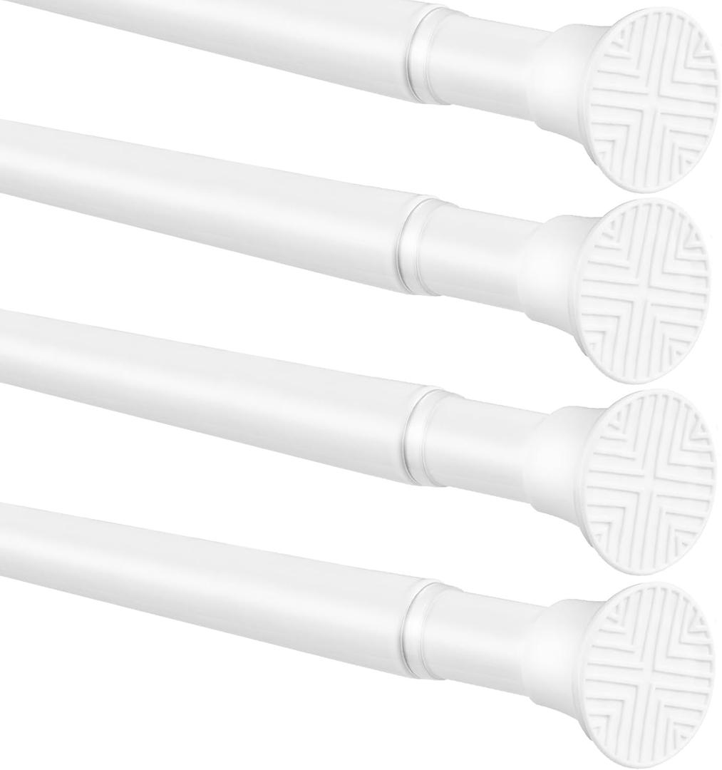 4 Pack White Spring Tension Curtain Rods 18-36 Inch Adjustable Expandable Spring Loaded Curtain Rods No Drilling Suitable for Small Short Tension Rods 23-34 Inch Doors, Windows, Closet