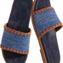 ONCAI Womens Flat Slides Sandals Soft Knitted with Golden Thread Inlay Summer Vacation Walking Sandalias Mujer with Outdoor Rubber Soles