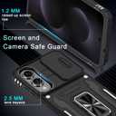 3 x DEERLAMN Case for Samsung Galaxy S25 Edge with Slide Camera Cover+Screen Protector (1 Pack), Rotated Ring Kickstand Military Grade Shockproof Protective Cover-Black (S25 Edge-6.7 Inch)