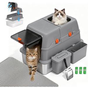 23.6x14.57x15.55 Inch XL Enclosed Stainless Steel Litter Box