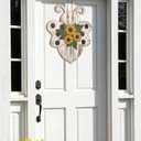 3D Bee Front Door Sign with Sunflower 13" x 12" Large Farmhouse Wooden Bee Wreaths Rustic Wall Hanging Door Welcome Hanger for Spring Home Porch Wall Indoor Outdoor Party Decor