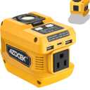 220W Power Inverter Compatible with Dewalt 20V Battery(Battery not Included), DC 20V to AC 110V, 2 USB Ports & 1 Type-C Fast Charging, 400LM LED Work Light