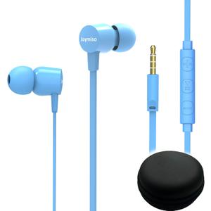 Joymiso Tangle Free Earbuds for Kids Women Small Ears with Case, Comfortable Lightweight in Ear Headphones, Flat Cable Ear Buds Wired Earphones with Mic and Volume Control for Cell Phone Laptop (Blue)
