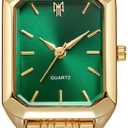 BESTKANG Watches for Women Wrist Watches Steel Strap Womens Watch Casual Fashion Simple Square Quartz Wristwatch (Gold-green)