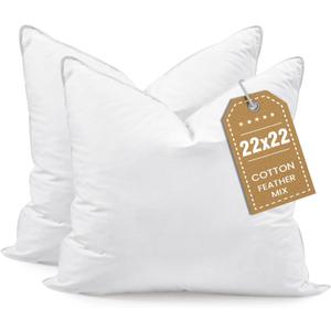 BHZ Euro Throw Pillow Inserts, 22x22 Down Feather Alternative Pillow Inserts Set of 2, Decorative Soft Large Square White Throw Pillows Insert for Couch Bed Dorm Sofa with Breathable Cover