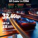 Capshi 8K 4K DisplayPort Cable 1.4, 10FT DP Cord (VESA Certified, 8K@60Hz, 4K@144Hz, 2K@240Hz/165Hz), 32.4Gbps High Speed Display Port Cable for Gaming Monitor, HDR/FreeSync/G-Sync, Braided, Black