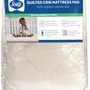 Sealy Baby Quilted Organic Cotton Top Breathable Fitted Waterproof Infant Crib Mattress Protector Pad and Toddler Bed Cover, Durable and Comfortable Topper, Machine Washable, 52” x 28”- Cream