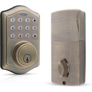 Honeywell Safes & Door Locks - Keyless Entry Door Lock with Smart Electronic Keypad Deadbolt - Easy Installation & 50 Different User Pin Codes - Auto Lock - Antique Brass - 2.9 x 2 x 6.2 in - 8712109