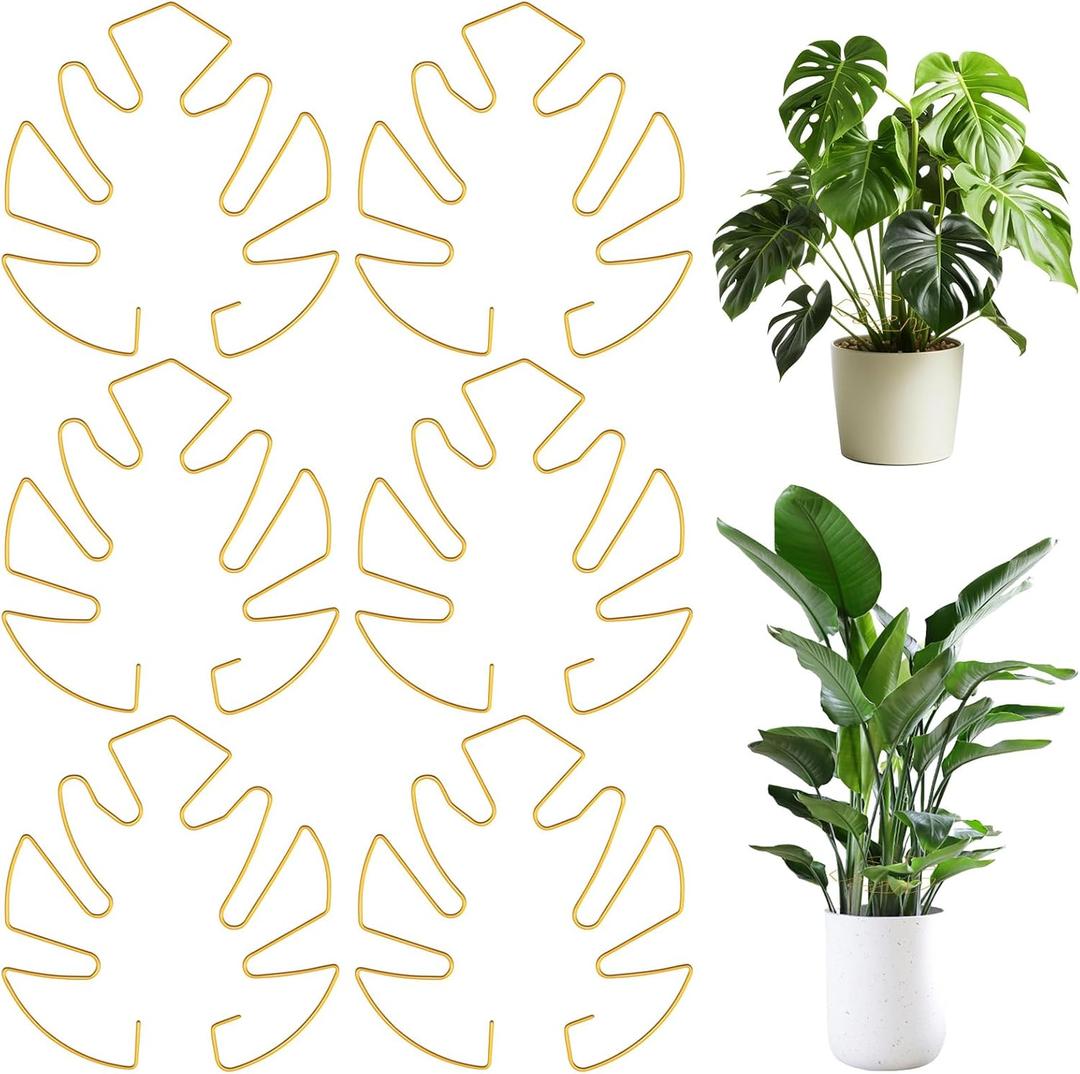 6Pcs Monstera Leaf Plant Stem Support Iron Turtle Shell Shaped Bamboo Clamp Stabilizer Monstera Stakes Stand Golden Climbing Plants Stem Stand, Indoor Outdoor Plant Accessories for Vertical Growth