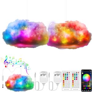 ViLSOM LED Cloud Light,2pcs RGB Cloud Lights with IC Remote Control and APP Control Cool Lights Sync Music Color Changing Led Light for Bedroom Ceiling Adults and Kids Modern Home Decorations