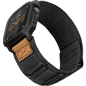 SUNFWR Bands Compatible with Apple Watch 44mm 45mm with Case,Rugged Velcr Sport Apple Watch Strap with Protective Cover for iwatch Series 9/8/7/6/5/4/SE for Men(Black)