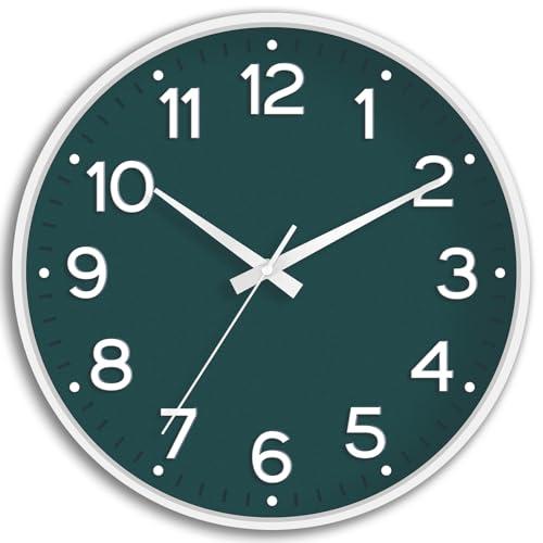 Roymnie Wall Clock, Silent Wall Clocks Battery Operated 8 Inch-Modern Non Ticking Analog Clock Decorative for Kitchen Office Bathroom Bedroom(Deep Green)