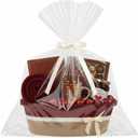 Colingmill Woven Gift Basket Empty with Ribbons Bow Tie Bag, Mother's Day Graduation Decorative Woven Gift Basket, Rope Storage Box with Handles Home Decor(14 x 10 x 5.5 Inch,Brick Red Khaki)