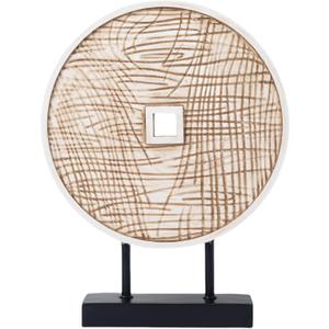 Unique Round Coin Sculpture Decorative Objects for Shelf Home Decor Accents, Modern Abstract Tabletop Decor Items for Living Room Fireplace Mantel, Above Cabinet (Vintage White)