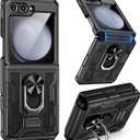 VEGO for Z Flip 5 Case, Samsung Flip 5 Case with 360 Rotate Ring Stand & Hinge Protection, Screen Protector, Drop Proof Full Body Cover Case for Samsung Galaxy Z Flip 5 - Black