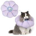 Cat Cone Collar,Cute Waterproof Cat Recovery Collar,Anti-Bite Lick Wound Healing Safety Elizabethan e Collar for Cats,Purple Flower All-Season Style Smal