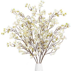 Sggvecsy Artificial Cherry Blossom Flowers 4 Pcs Faux Cherry Blossom Stems Faux Silk Cherry Blossom Branches 41 Fake Flowers Long Stems for Vase Arrangements Home Wedding Table Decor (White)