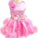 SMALLLEE_Lucky_Store Pet Small Dog Wedding Dress with Bowknot Birthday Party Costume Satin Rose Pearls Girl Formal Dress Cat Tutu Pink, XL, Neck: 12.5", Girth: 18.5", Back: 13.5"