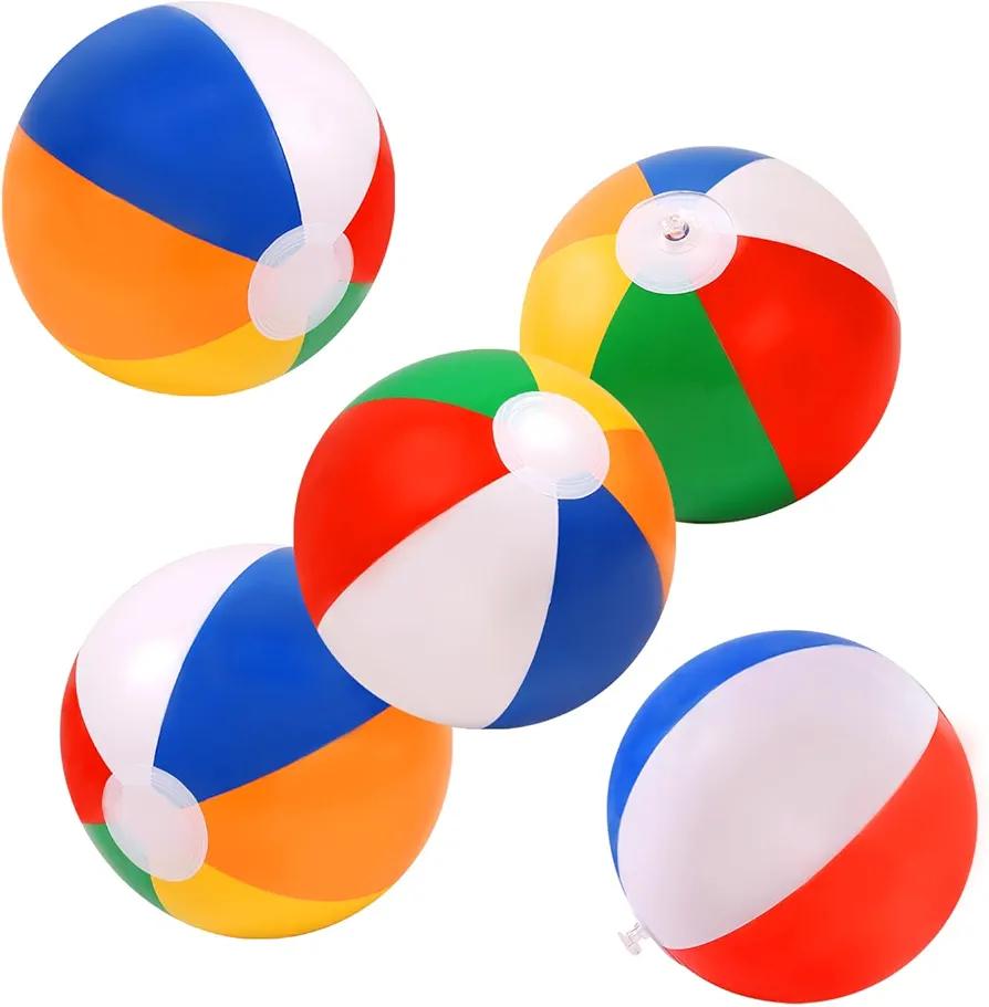 5 Packs 24" Inflatable Large Beach Balls Rainbow Color Pool Ball Pool Toys Pool Balls for Swimming Pool Beach Ball Party Favor Beachball Balloons for Kids&Adults