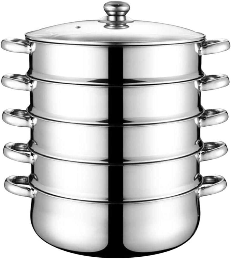 DOITOOL Stainless Steel Steamer, 5 Tier Steamer Pots with Lid, Cookware Steaming Pots (5 Layers 28cm)
