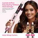 5 in 1 Hot Air Styler Brush, 1000W Hair Dryer with LCD Display, Auto Rotating Curler for Volumizing Fast Drying, Curling & Straightening Multi Styling Tools for All Hair with 3 Levels (Pink)