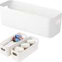 3 Pack White Storage Bin, 10" Long Bathroom Organizing Bins, Plastic Organizer Bins with Handles for Vanity, Pantry, Shelves