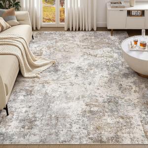 9x12 Area Rug Living Room Rugs Washable Neutral Brown Grey Carpet