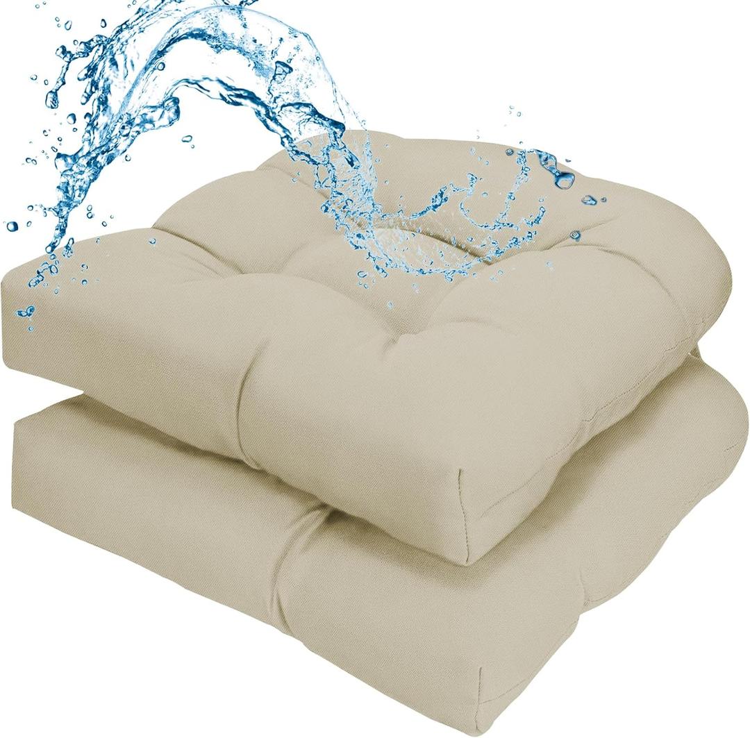 Outdoor Wicker Chair Cushions Set of 2 Waterproof 19.5" x 19.5" x5" Outdoor Wicker Chair Cushion with Thick PP Cotton Resistant Patio Furniture Pads for Indoor and Outdoor Patio Furniture Seat, Cream