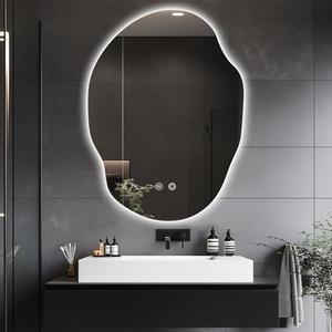 39F USA Irregular LED Bathroom Mirror with Lights,Asymmetrical Led Bathroom Vanity Mirror for Wall with Front and Backlit, Anti Fog, 3 Colors and Dimmable Light,[Horizontal/Vertical] 30" H x 22" W