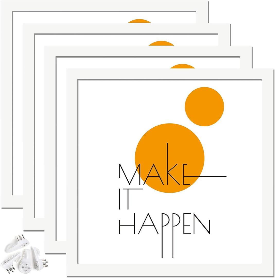 12x12 Picture Frame Set of 4, White 12 x 12 Frame High Transparent Wall Gallery Poster Canvas Photo Frames for 12" by 12"