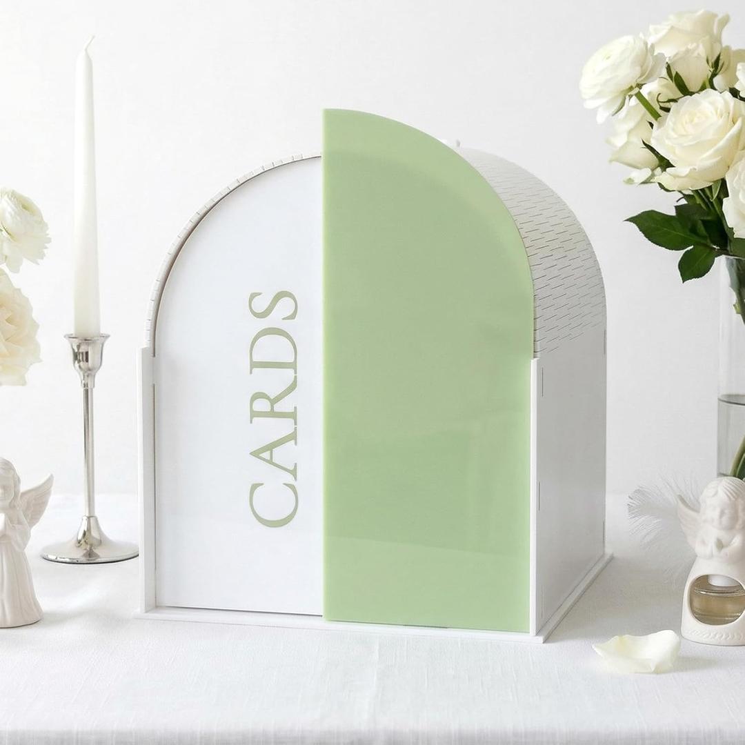 OurWarm White Arched Wedding Card Boxes for Reception, Acrylic Card Box with Writable Green Standee & Erasable Pen, Large Cards Box for Wedding Reception Party Birthday Graduation Baby Shower Decor