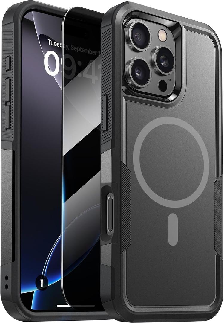 Diaclara Magnetic for iPhone 16 Pro Case, [with Privacy Screen Protector] [Anti Spy] [Military Grade Drop Protection] Heavy Duty Full-Body Shockproof Phone Case, Magnetic Black